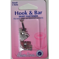 Hemline Hook & Bar Skirt & Trouser Fasteners, Small, 3 Sets, Nickle Colour