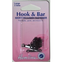 Hemline Hook & Bar Skirt & Trouser Fasteners, Large, 3 Sets, Dark Colour