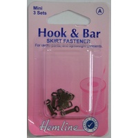 Hemline Hook & Bar Skirt & Trouser Fasteners, Extra Small, 3 Sets, Dark Colour