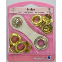Hemline Eyelets Rust Proof Brass, Tool Included, 14mm, 10 Sets GOLD Colour