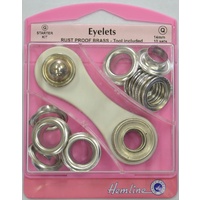 Hemline Eyelets Rust Proof Brass, Tool Included, 14mm, 10 Sets NICKLE Colour