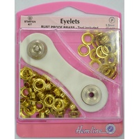 Hemline Eyelets Rust Proof Brass, Tool Included, 5.5mm, 40 Sets GOLD Colour