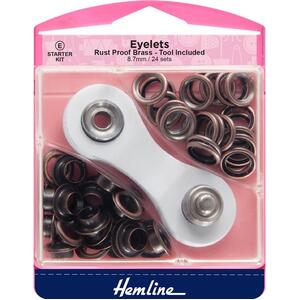 Hemline Eyelets Rust Proof Brass, Tool Included, 8.7mm, 24 Sets BRONZE Colour