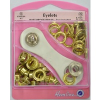 Hemline Eyelets Rust Proof Brass, Tool Included, 8.7mm, 24 Sets GOLD Colour