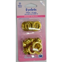 Hemline Eyelets Rust Proof Brass REFILL, 14mm, 12 Sets GOLD Colour