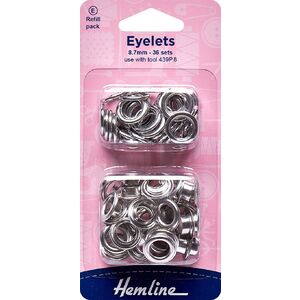 Hemline Eyelets Rust Proof Brass REFILL, 8.7mm, 36 Sets NICKLE Colour