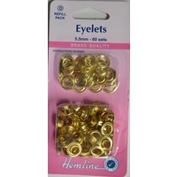 Hemline Eyelets Rust Proof Brass REFILL, 5.5mm, 60 Sets GOLD Colour