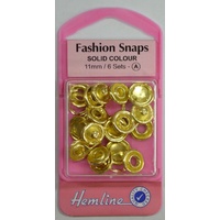 Hemline Fashion Snaps, 11mm, 6 Sets, Gold Colour