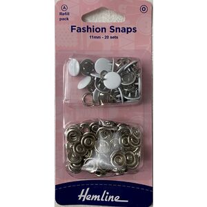 Hemline Fashion Snaps Brass Quality 11mm 20 Sets Refill Pack, WHITE top