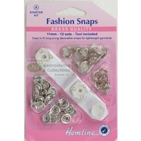 Hemline Fashion Snaps Brass 11mm 12 Sets, Starter Pack Tool Included, PEARL LOOK