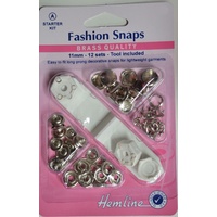 Hemline Fashion Snaps, Brass Quality, 11mm, 12 Sets, Starter Pack, Tool Included