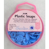 Hemline Kam Plastic Snaps, Size 20 (T5) 12.5mm, BLUE, Washable Non Rust