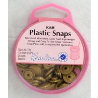 Hemline Kam Plastic Snaps, Size 20 (T5) 12.5mm, BRONZE, Washable Non Rust