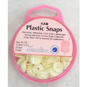 Hemline Kam Plastic Snaps, Size 20 (T5) 12.5mm, CREAM, Washable Non Rust