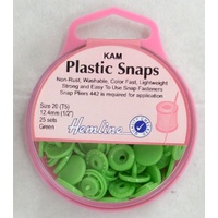 Hemline Kam Plastic Snaps, Size 20 (T5) 12.5mm, GREEN, Washable Non Rust