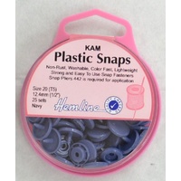 Hemline Kam Plastic Snaps, Size 20 (T5) 12.5mm, NAVY, Washable Non Rust