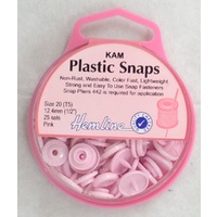 Hemline Kam Plastic Snaps, Size 20 (T5) 12.5mm, PINK, Washable Non Rust