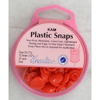 Hemline Kam Plastic Snaps, Size 20 (T5) 12.5mm, RED, Washable Non Rust