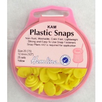 Hemline Kam Plastic Snaps, Size 20 (T5) 12.5mm, YELLOW, Washable Non Rust