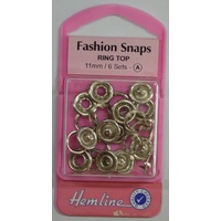 Hemline Fashion Snaps Ring Top 11mm, 6 Sets, SILVER Colour Ring