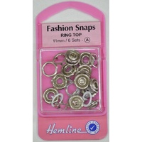 Hemline Fashion Snaps Ring Top 11mm, 6 Sets, WHITE Top Colour Ring