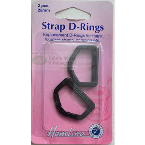 Hemline Strap D-Rings 25mm x 2pcs, For Bags, Luggage Straps, Camping