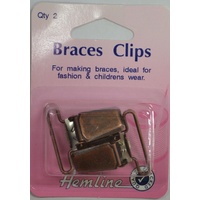 Hemline Braces Clips, 30mm, 2pcs, BRONZE Colour, For Braces, Fashion, Childrens Wear