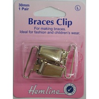 Hemline Braces Clips, 30mm, 2pcs, NICKLE Colour, For Braces, Fashion, Childrens Wear