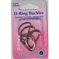 Hemline D Ring Buckles, 25mm, 4 Pcs, Silver Colour, For bags, Straps, Garments