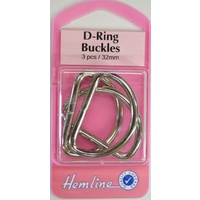 D Ring Buckles, 32mm, 3 Pcs, Silver Colour, For bags, Straps, Garments - Hemline