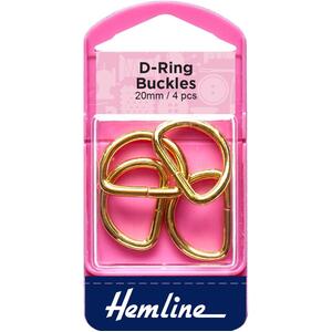 Hemline D Ring Buckles, 20mm, 4 Pcs, Gold Colour, For bags, Straps, Garments