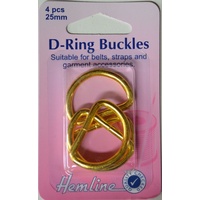Hemline D Ring Buckles, 25mm, 4 Pcs, Gold Colour, For bags, Straps, Garments
