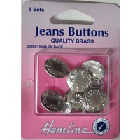 Hemline Jeans Buttons, Quality Brass, Silver Colour, 6 Sets Approx 16mm Diameter