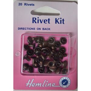 Hemline Rivet Kit, 20 Rivets, Aprox 8mm, Bronze Colour, Instructions On Pack.