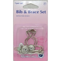 Hemline Bib &amp; Brace Set, 1 Pair Set, Nickle Colour, Instructions On Pack