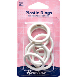 Hemline Plastic Rings 25mm 8 Pack For Curtains &amp; Tie Backs