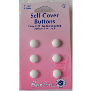 Hemline Self Cover Buttons 11mm, 6 Sets, Plastic, Easy to Fit No Tools Required