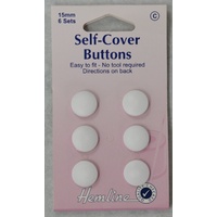 Hemline Self Cover Buttons 15mm, 6 Sets, Plastic, Easy to Fit No Tools Required