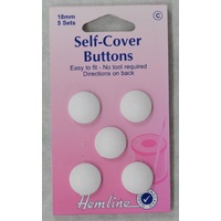 Hemline Self Cover Buttons 18mm, 5 Sets, Plastic, Easy to Fit No Tools Required