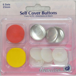 Hemline Self Cover Buttons, 23mm 6 Sets, Easy To Fit, Directions Included