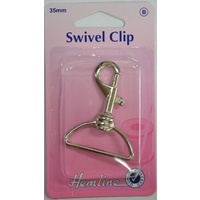 Hemline Swivel Clip, 35mm, Metal Construction, Spring Loaded Catch NICKLE Colour