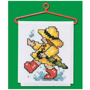 GIRL IN RAINCOAT Mini Counted Cross Stitch Ornament Kit