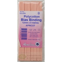 Hemline Polycotton Bias Binding 12mm x 5m, APRICOT