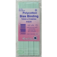 Hemline Polycotton Bias Binding 12mm x 5m, AQUA, AKA Hem Facing Tape