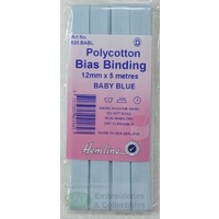 Hemline Polycotton Bias Binding 12mm x 5m, BABY BLUE