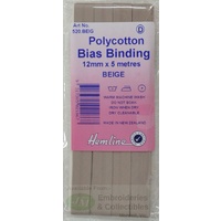 Hemline Polycotton Bias Binding 12mm x 5m, BEIGE