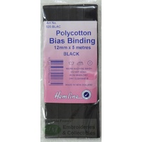 Hemline Polycotton Bias Binding, AKA Hem Facing Tape, 12mm x 5m, BLACK