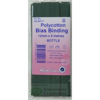 Hemline Polycotton Bias Binding 12mm x 5m, BOTTLE GREEN