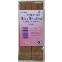 Hemline Polycotton Bias Binding 12mm x 5m, CAMEL