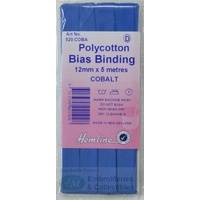 Hemline Polycotton Bias Binding 12mm x 5m, COBALT BLUE